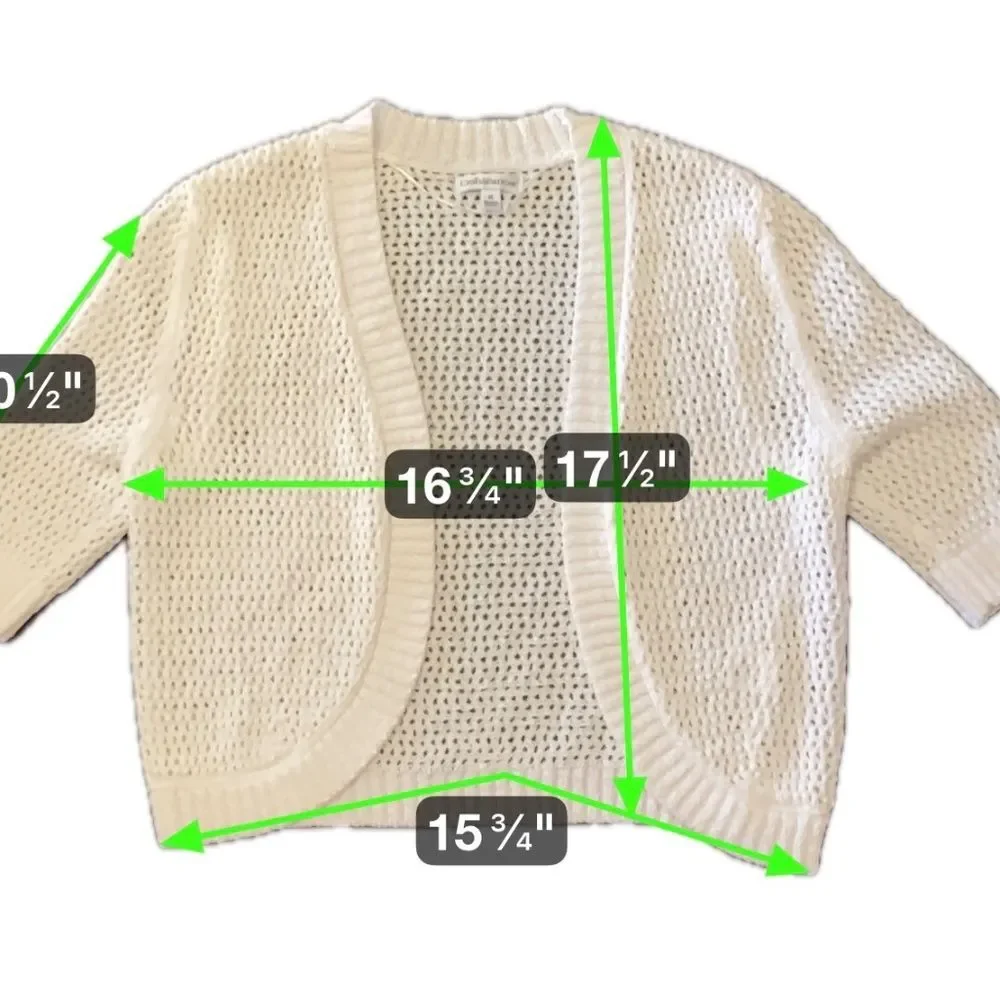 Croft & Barrow Women’s Cardigan Size Medium White Open Front 3/4 Sleeve Knit - Picture 4 of 4